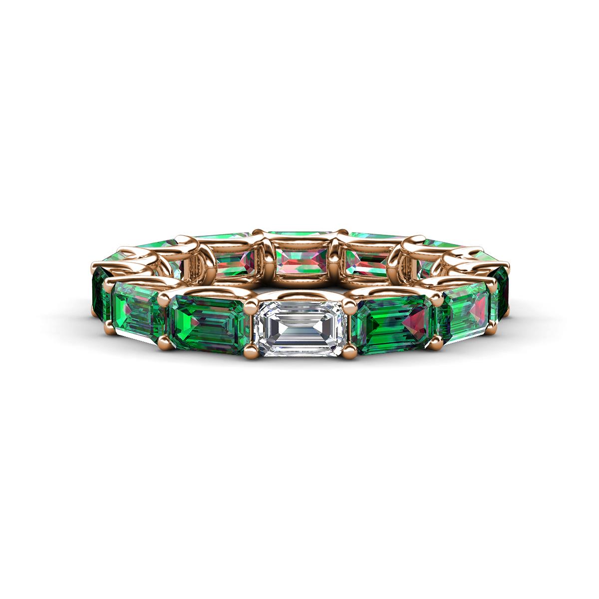 Beverly 5x3 mm Emerald Cut Natural Diamond and Lab Created Alexandrite Eternity Band 