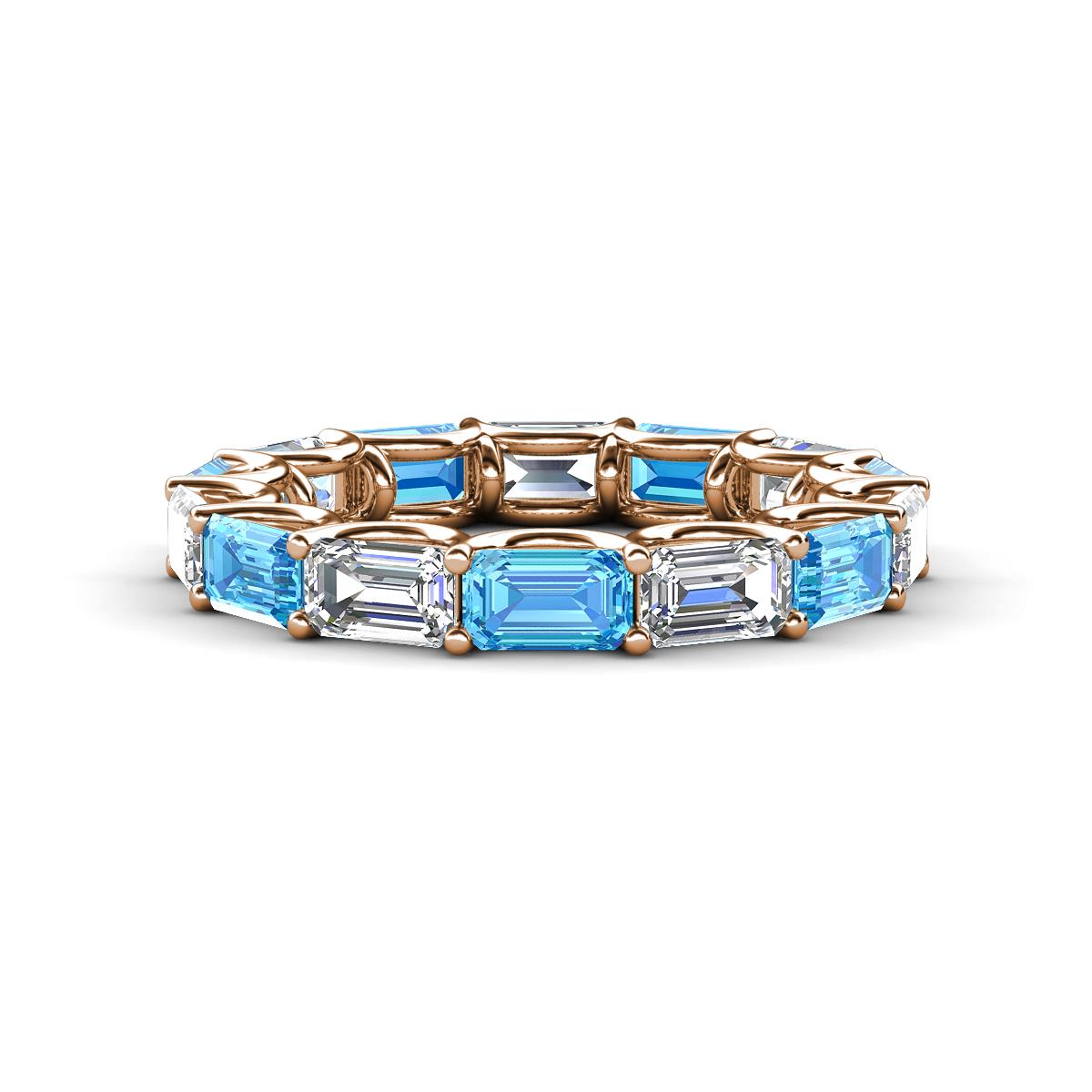 Beverly 5x3 mm Emerald Cut Natural Diamond and Blue Topaz Eternity Band 
