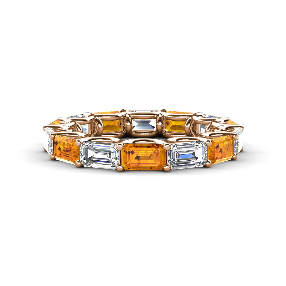 Beverly 5x3 mm Emerald Cut Natural Diamond and Citrine Eternity Band 