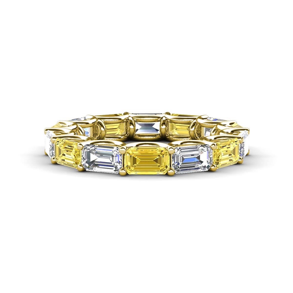 Beverly 5x3 mm Emerald Cut Natural Diamond and Yellow Sapphire Eternity Band 