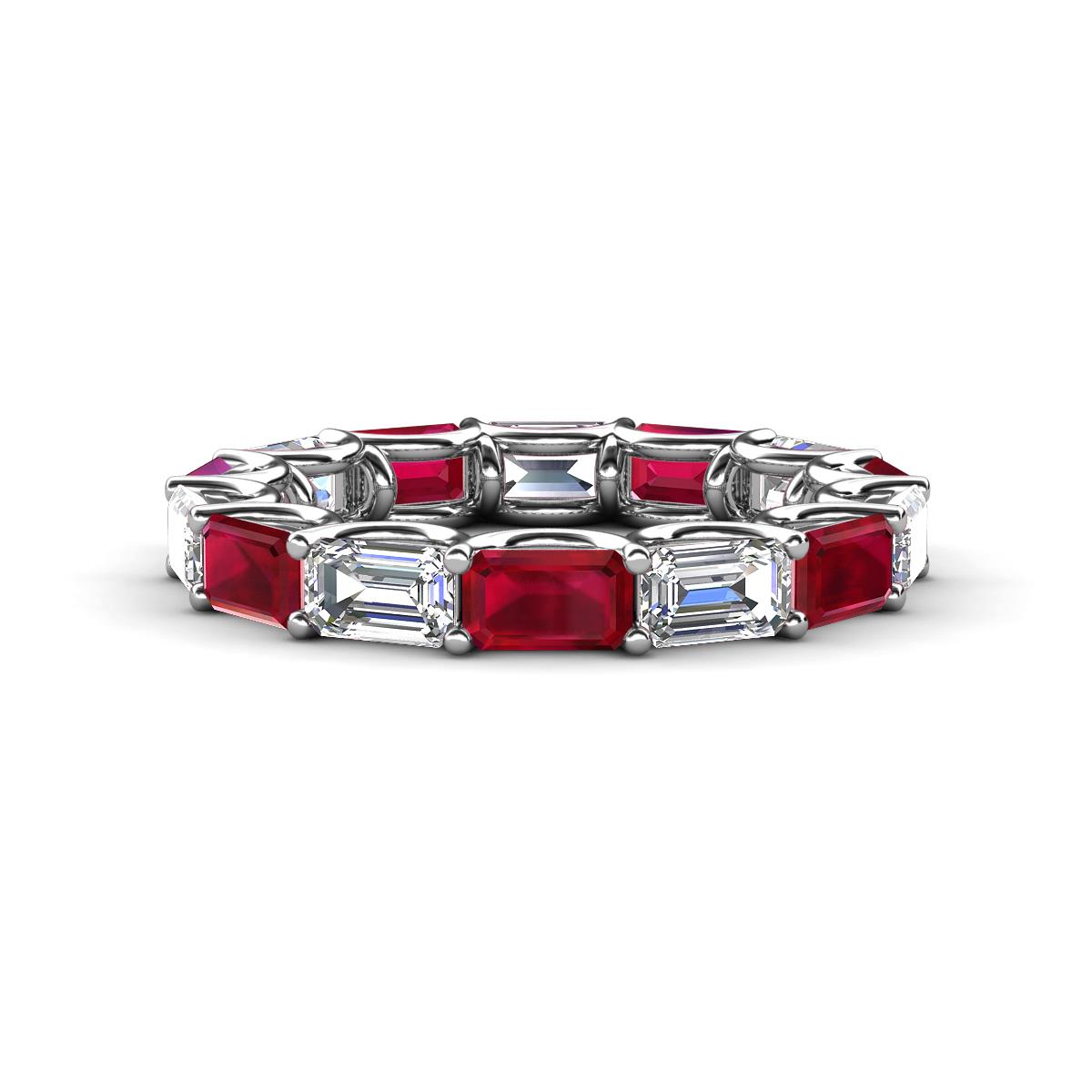 Beverly 5x3 mm Emerald Cut Natural Diamond and Ruby Eternity Band 
