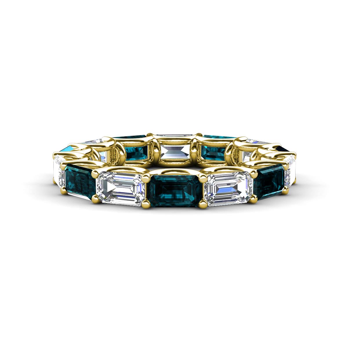 Beverly 5x3 mm Emerald Cut Natural Diamond and London Blue Topaz Eternity Band 