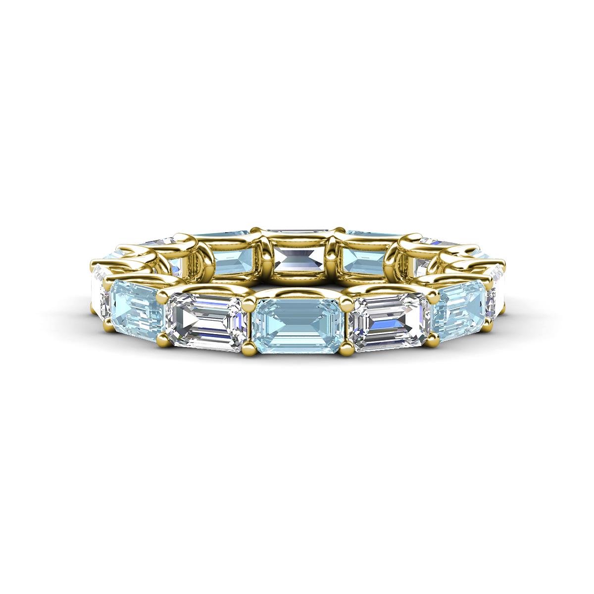 Beverly 5x3 mm Emerald Cut Natural Diamond and Aquamarine Eternity Band 