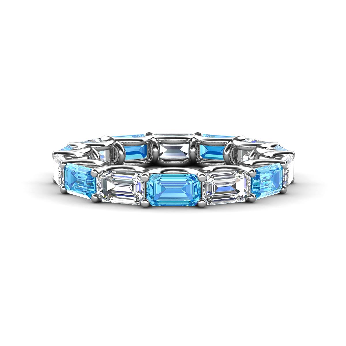 Beverly 5x3 mm Emerald Cut Natural Diamond and Blue Topaz Eternity Band 