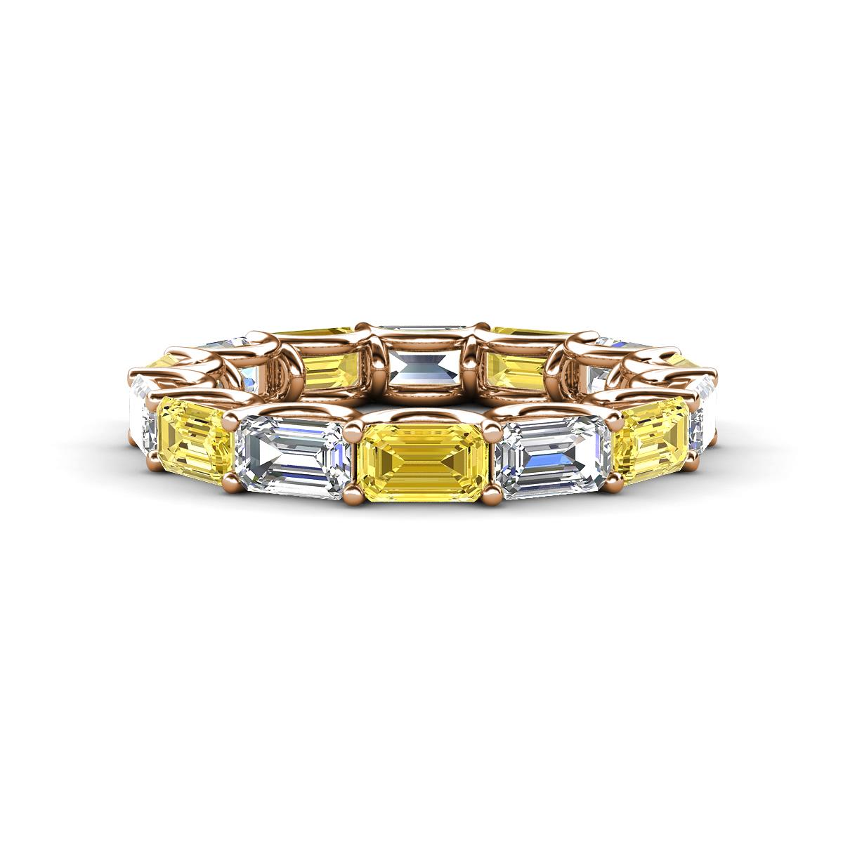 Beverly 5x3 mm Emerald Cut Natural Diamond and Yellow Sapphire Eternity Band 