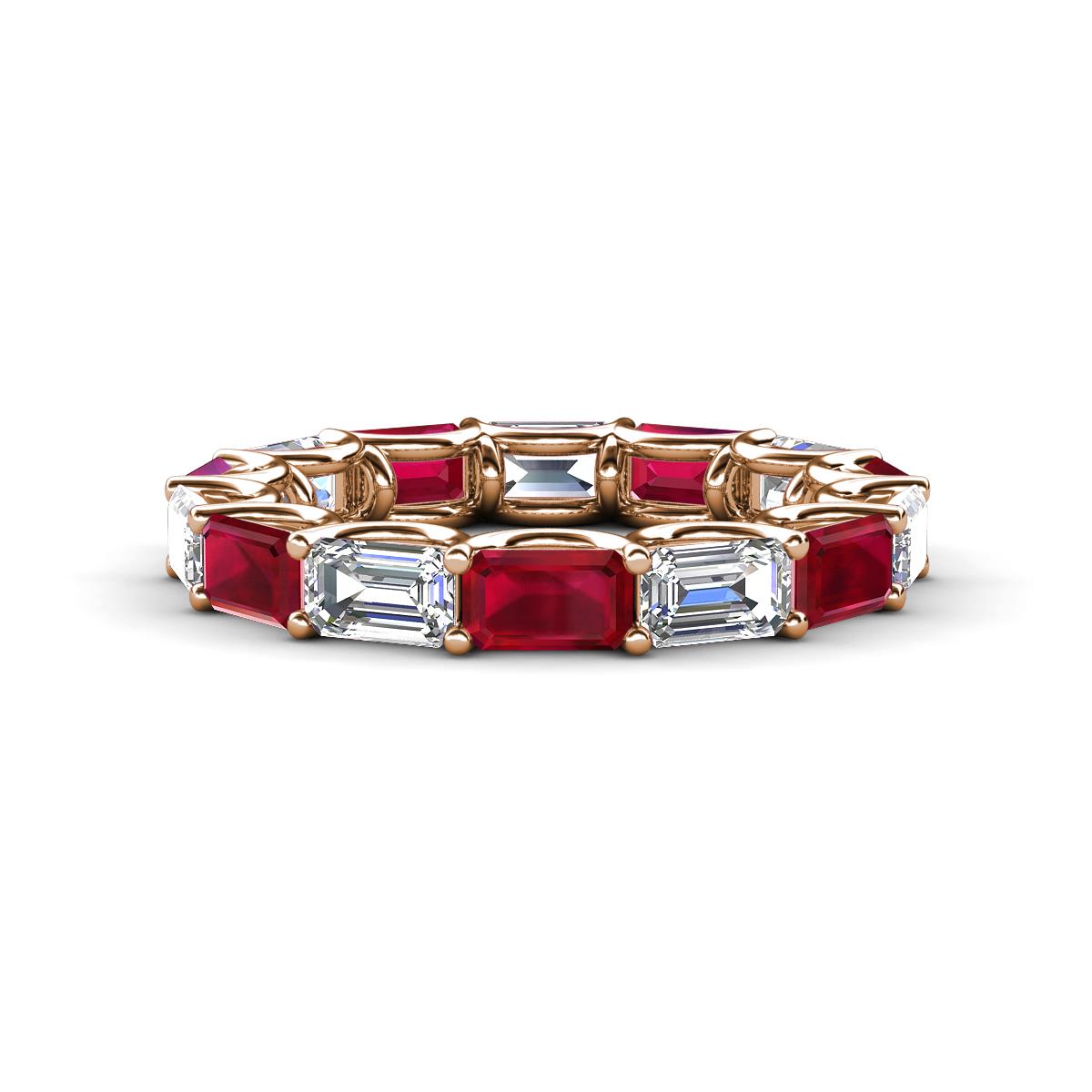 Beverly 5x3 mm Emerald Cut Natural Diamond and Ruby Eternity Band 