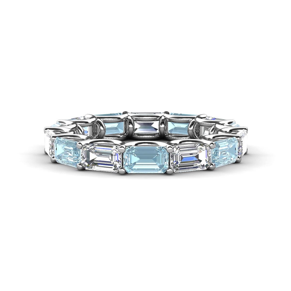 Beverly 5x3 mm Emerald Cut Natural Diamond and Aquamarine Eternity Band 