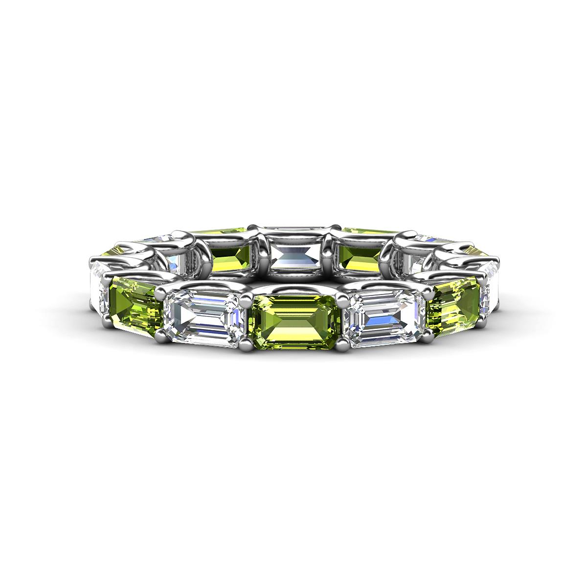 Beverly 5x3 mm Emerald Cut Natural Diamond and Peridot Eternity Band 