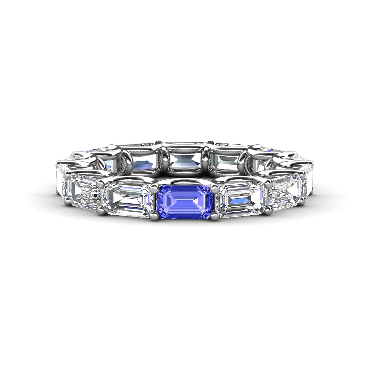 Beverly 5x3 mm Emerald Cut Natural Diamond and Tanzanite Eternity Band 