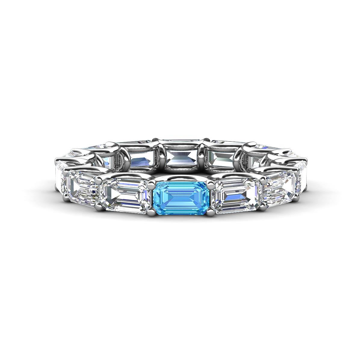 Beverly 5x3 mm Emerald Cut Natural Diamond and Blue Topaz Eternity Band 
