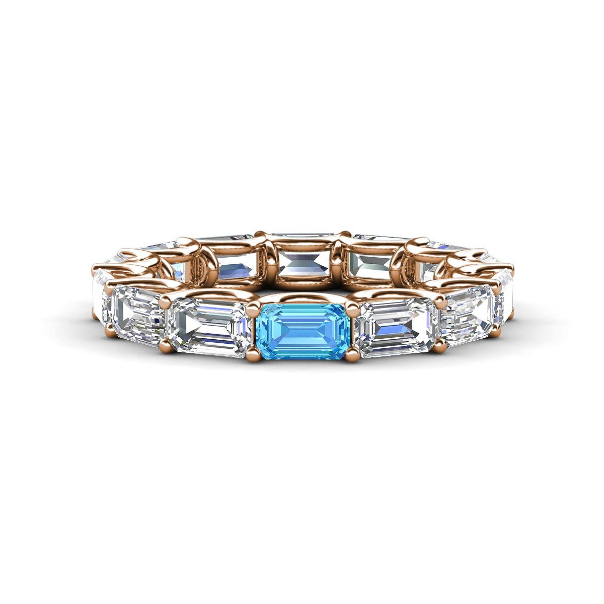 Beverly 5x3 mm Emerald Cut Natural Diamond and Blue Topaz Eternity Band 