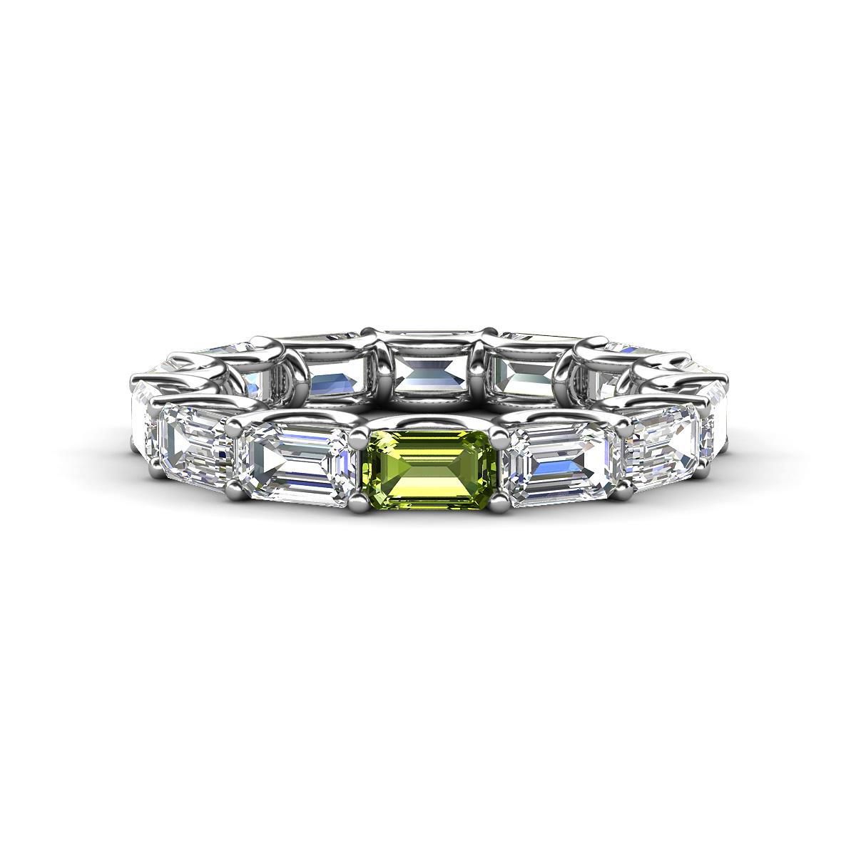 Beverly 5x3 mm Emerald Cut Natural Diamond and Peridot Eternity Band 