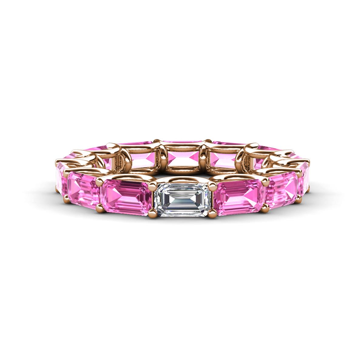 Beverly 5x3 mm Emerald Cut Lab Grown Diamond and Pink Sapphire Eternity Band 