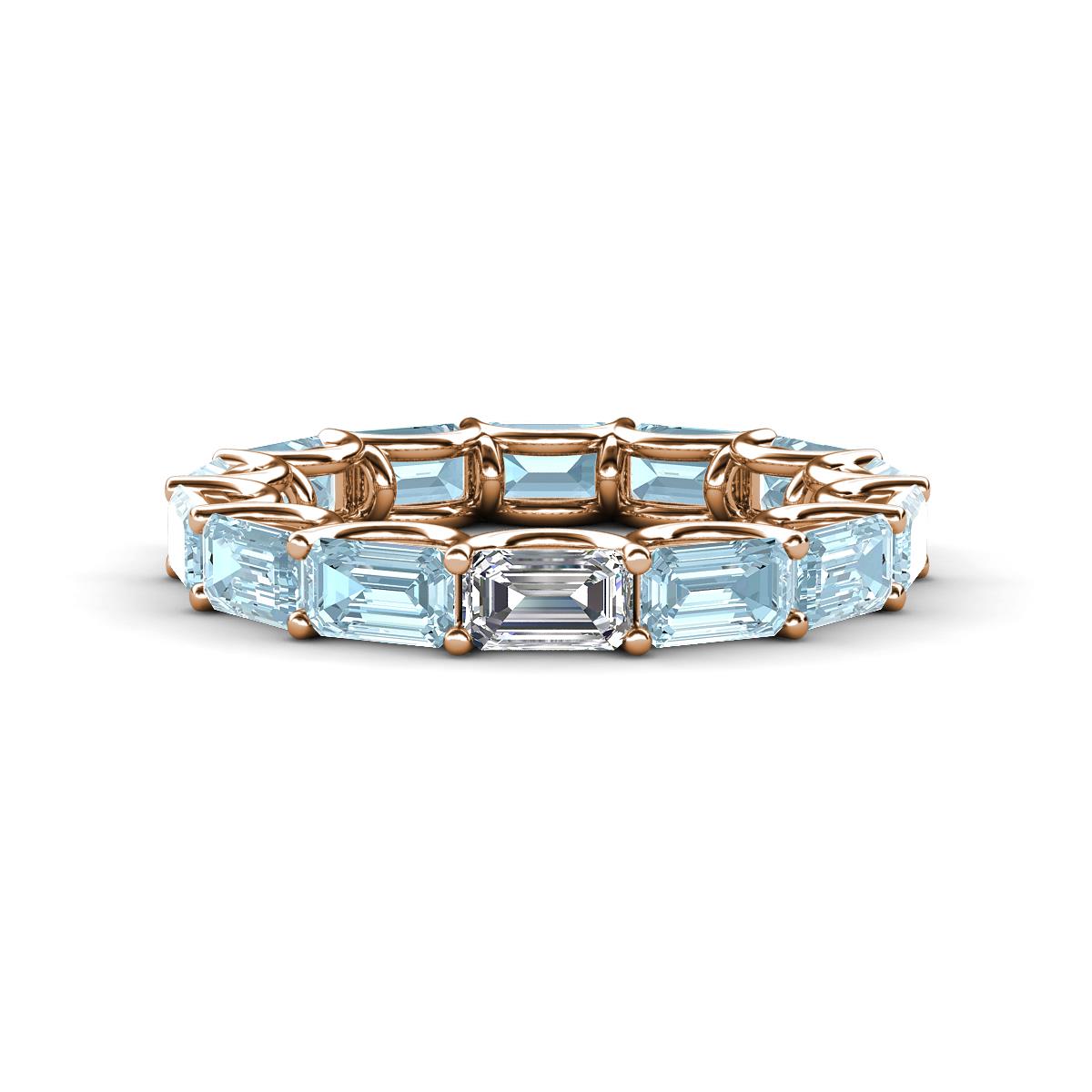 Beverly 5x3 mm Emerald Cut Lab Grown Diamond and Aquamarine Eternity Band 