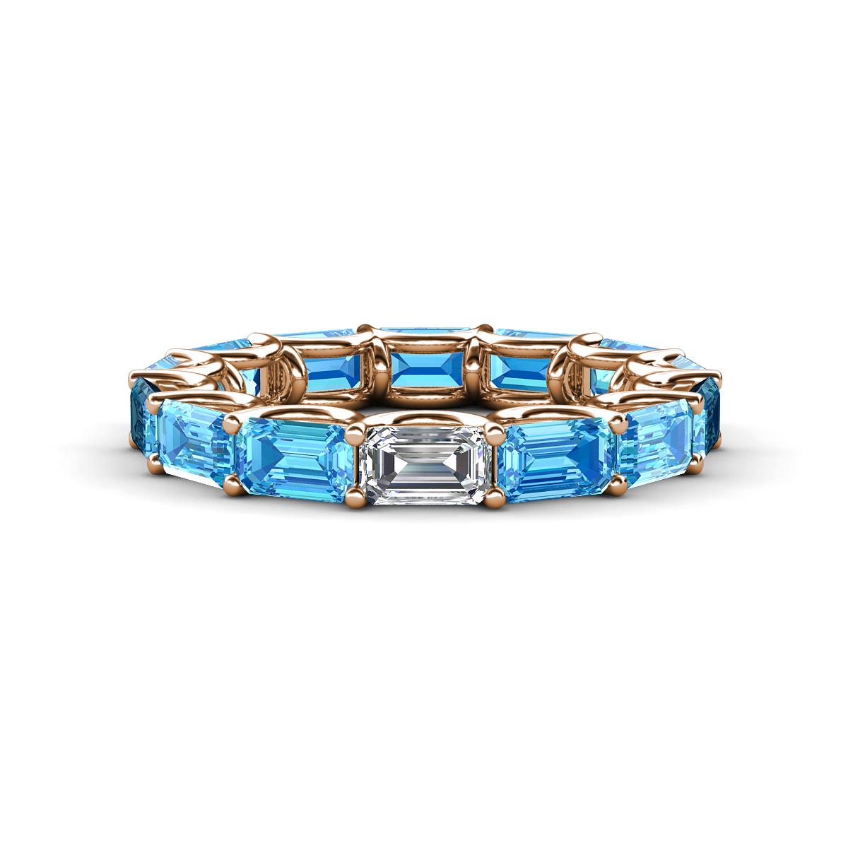 Beverly 5x3 mm Emerald Cut Lab Grown Diamond and Blue Topaz Eternity Band 