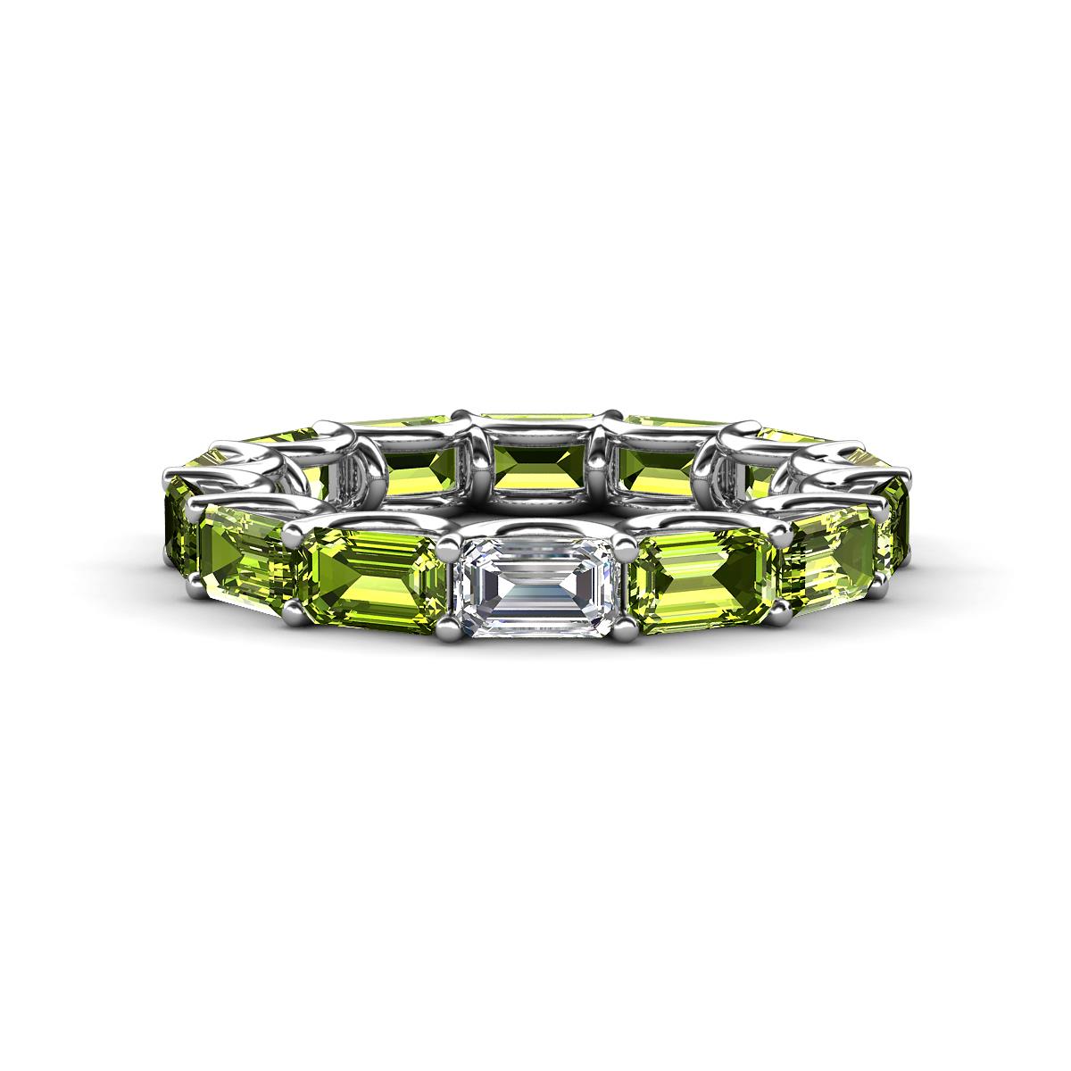 Beverly 5x3 mm Emerald Cut Lab Grown Diamond and Peridot Eternity Band 