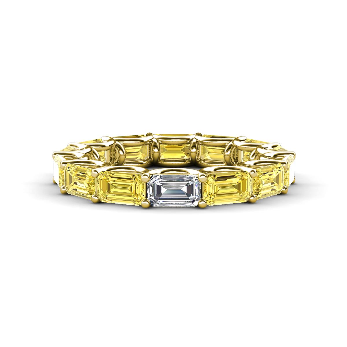 Beverly 5x3 mm Emerald Cut Lab Grown Diamond and Yellow Sapphire Eternity Band 