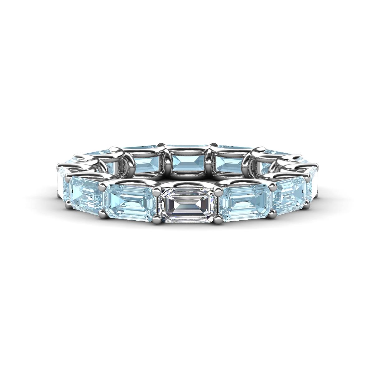 Beverly 5x3 mm Emerald Cut Lab Grown Diamond and Aquamarine Eternity Band 
