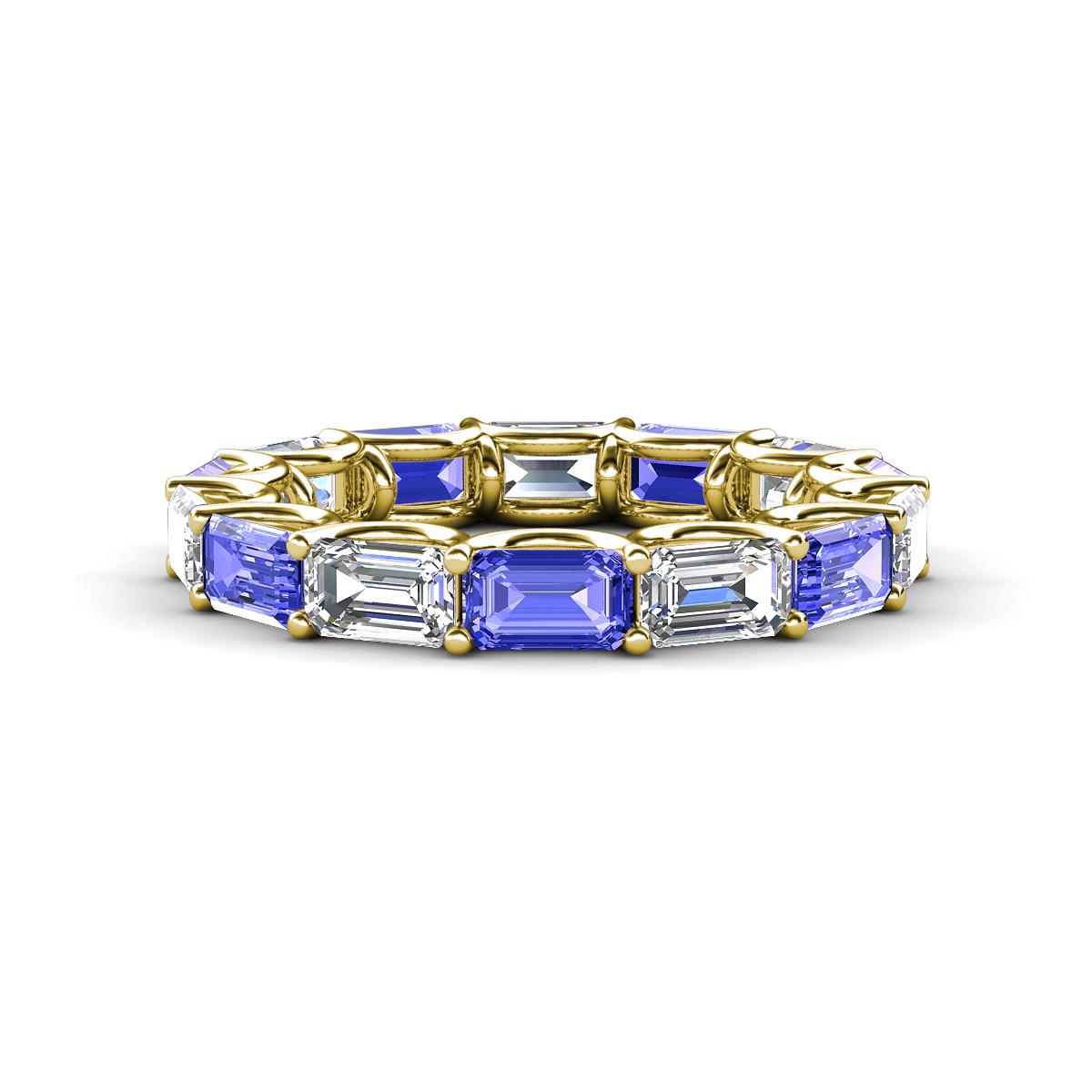 Beverly 5x3 mm Emerald Cut Lab Grown Diamond and Tanzanite Eternity Band 
