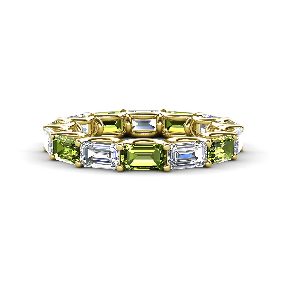 Beverly 5x3 mm Emerald Cut Lab Grown Diamond and Peridot Eternity Band 