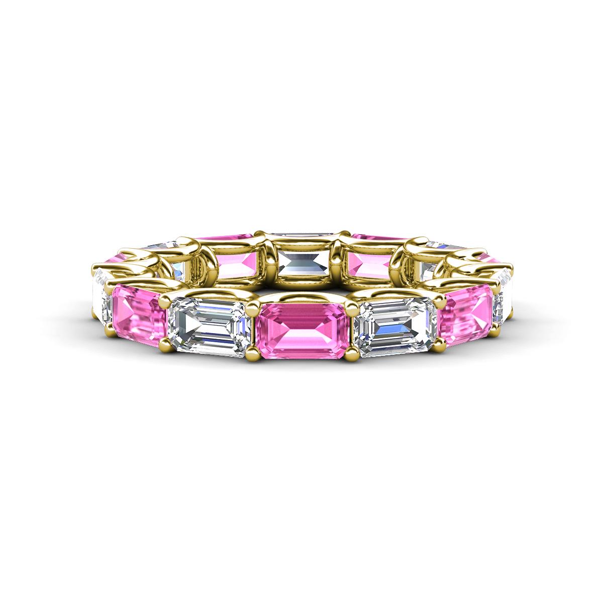 Beverly 5x3 mm Emerald Cut Lab Grown Diamond and Pink Sapphire Eternity Band 