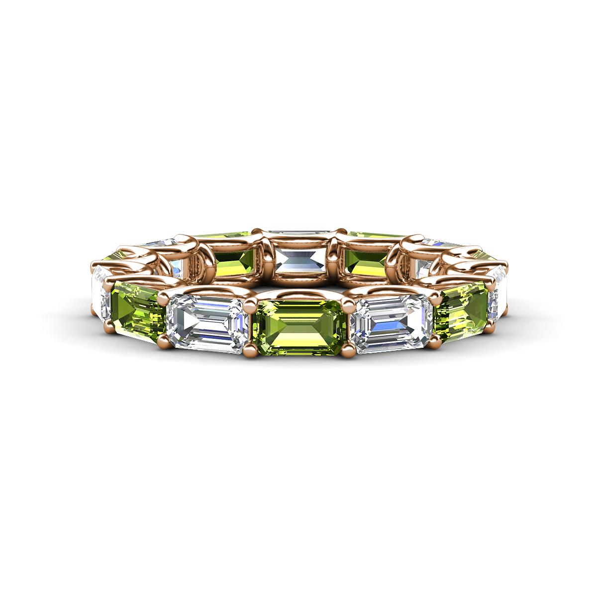 Beverly 5x3 mm Emerald Cut Lab Grown Diamond and Peridot Eternity Band 
