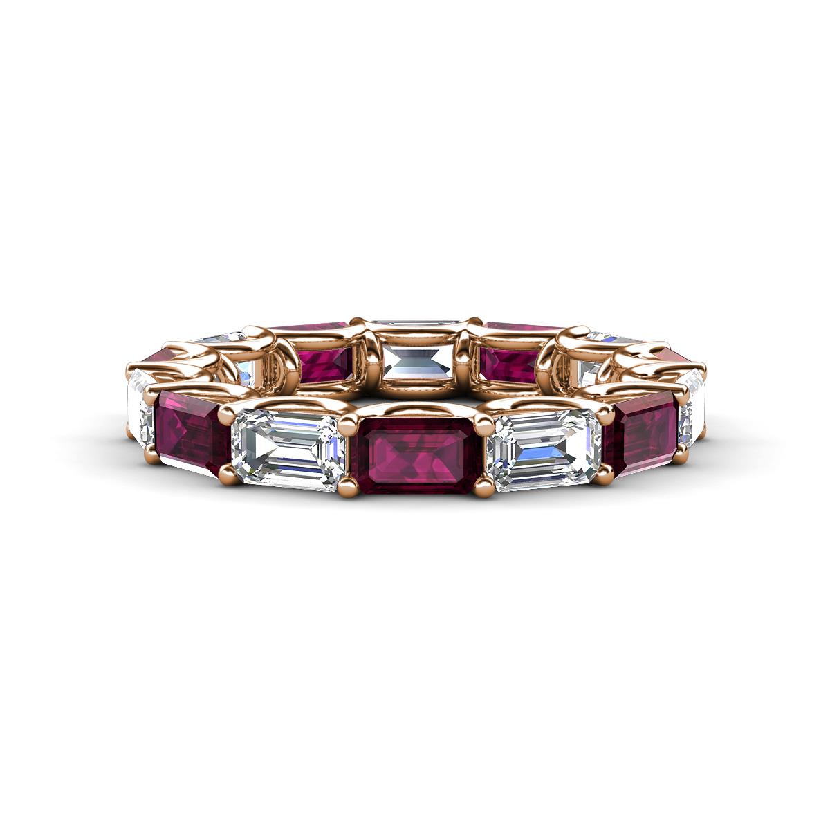 Beverly 5x3 mm Emerald Cut Lab Grown Diamond and Rhodolite Garnet Eternity Band 