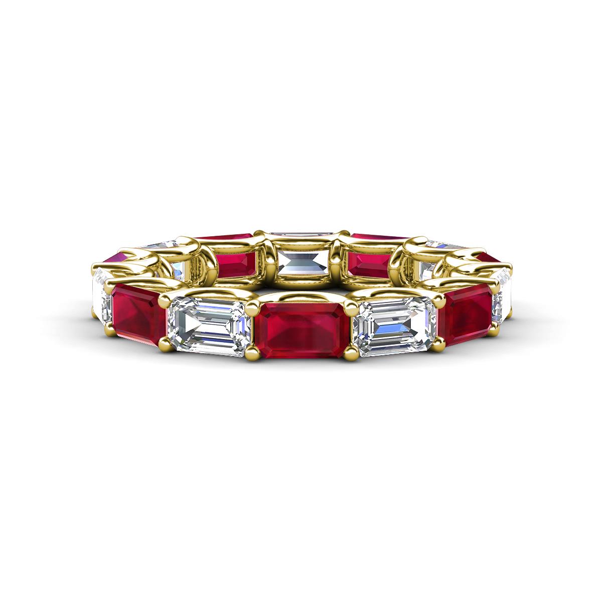 Beverly 5x3 mm Emerald Cut Lab Grown Diamond and Ruby Eternity Band 