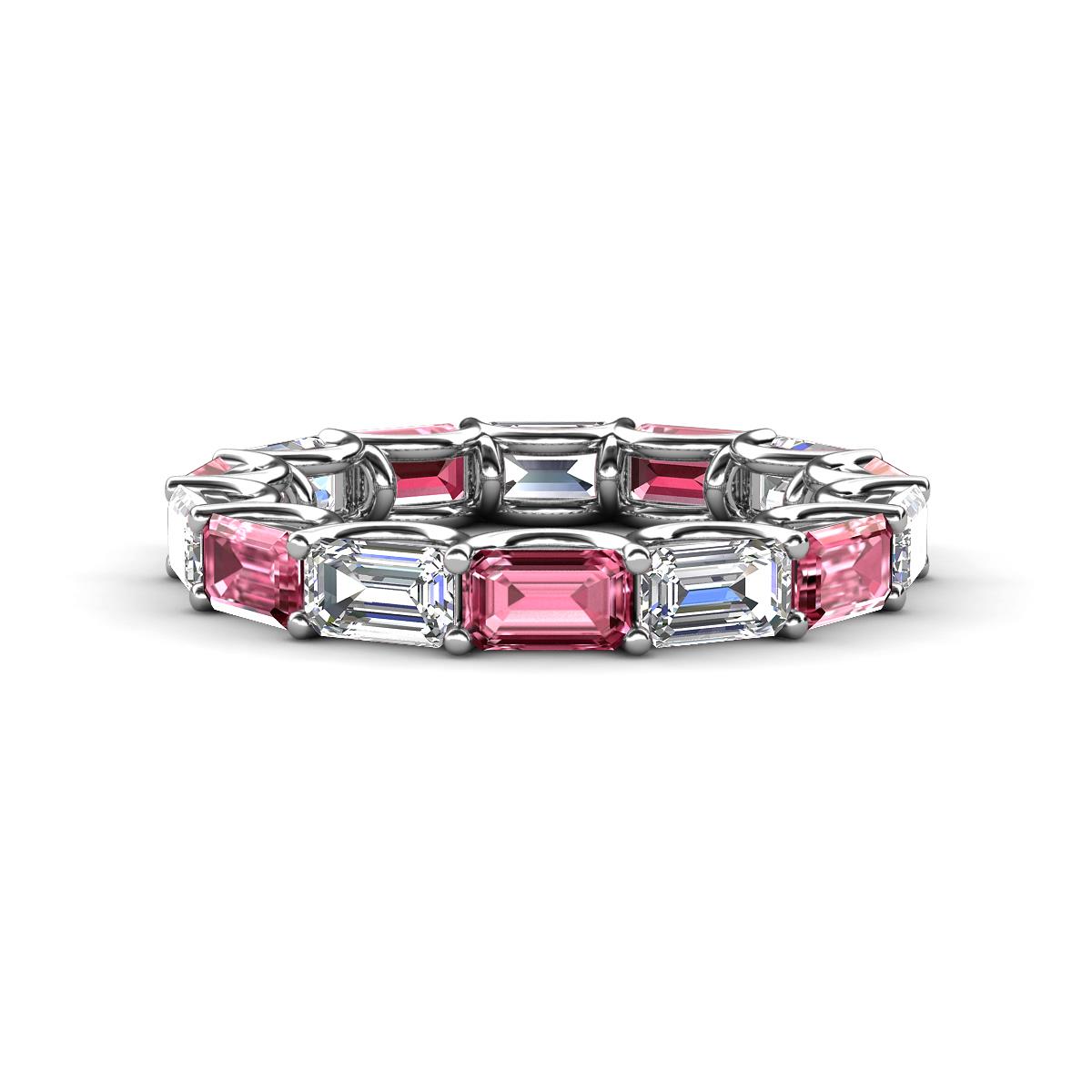Beverly 5x3 mm Emerald Cut Lab Grown Diamond and Pink Tourmaline Eternity Band 