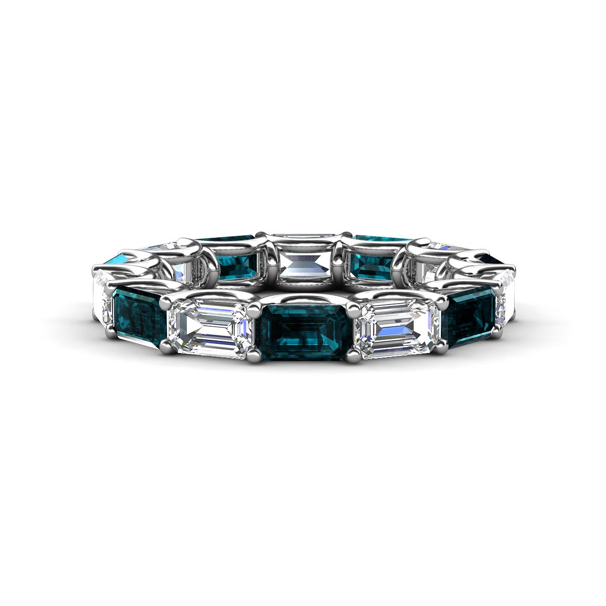 Beverly 5x3 mm Emerald Cut Lab Grown Diamond and London Blue Topaz Eternity Band 