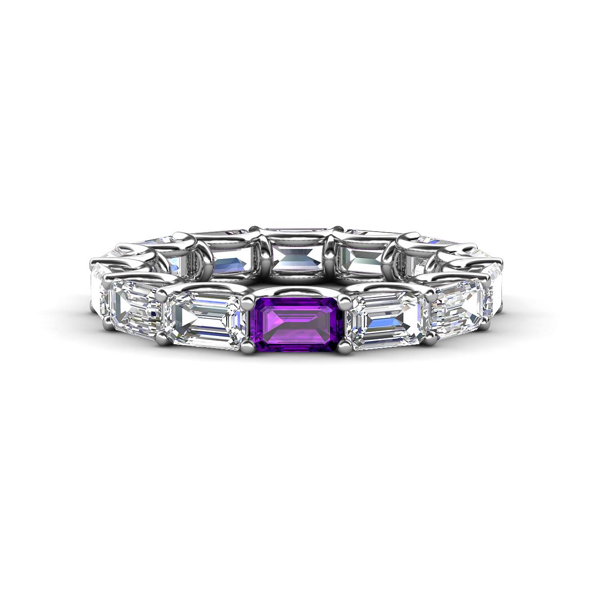 Beverly 5x3 mm Emerald Cut Lab Grown Diamond and Amethyst Eternity Band 