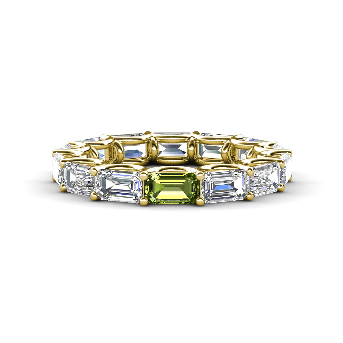Beverly 5x3 mm Emerald Cut Lab Grown Diamond and Peridot Eternity Band 