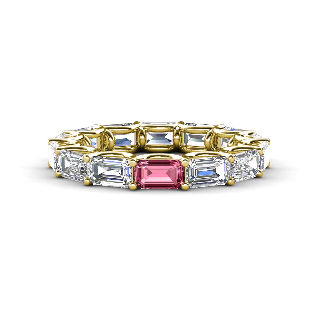 Beverly 5x3 mm Emerald Cut Lab Grown Diamond and Pink Tourmaline Eternity Band 