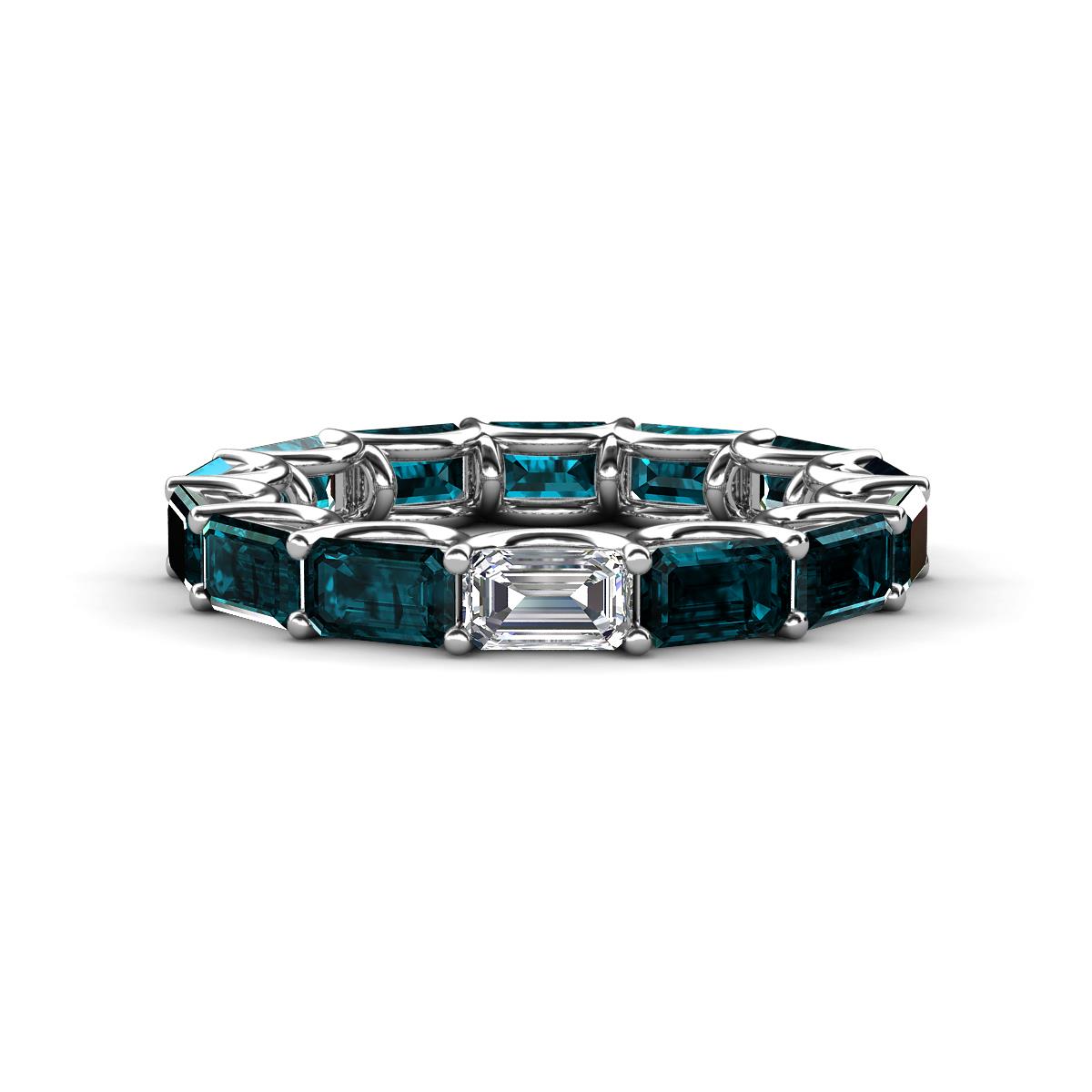 Beverly 5x3 mm Emerald Cut Forever Brilliant Moissanite and London Blue Topaz Eternity Band 