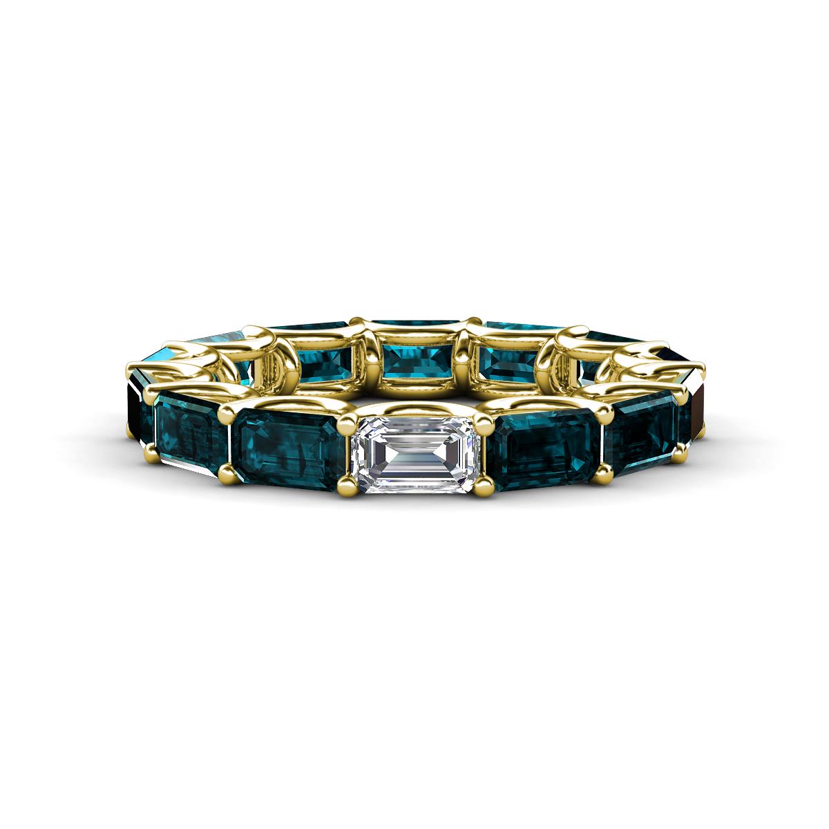 Beverly 5x3 mm Emerald Cut Forever Brilliant Moissanite and London Blue Topaz Eternity Band 