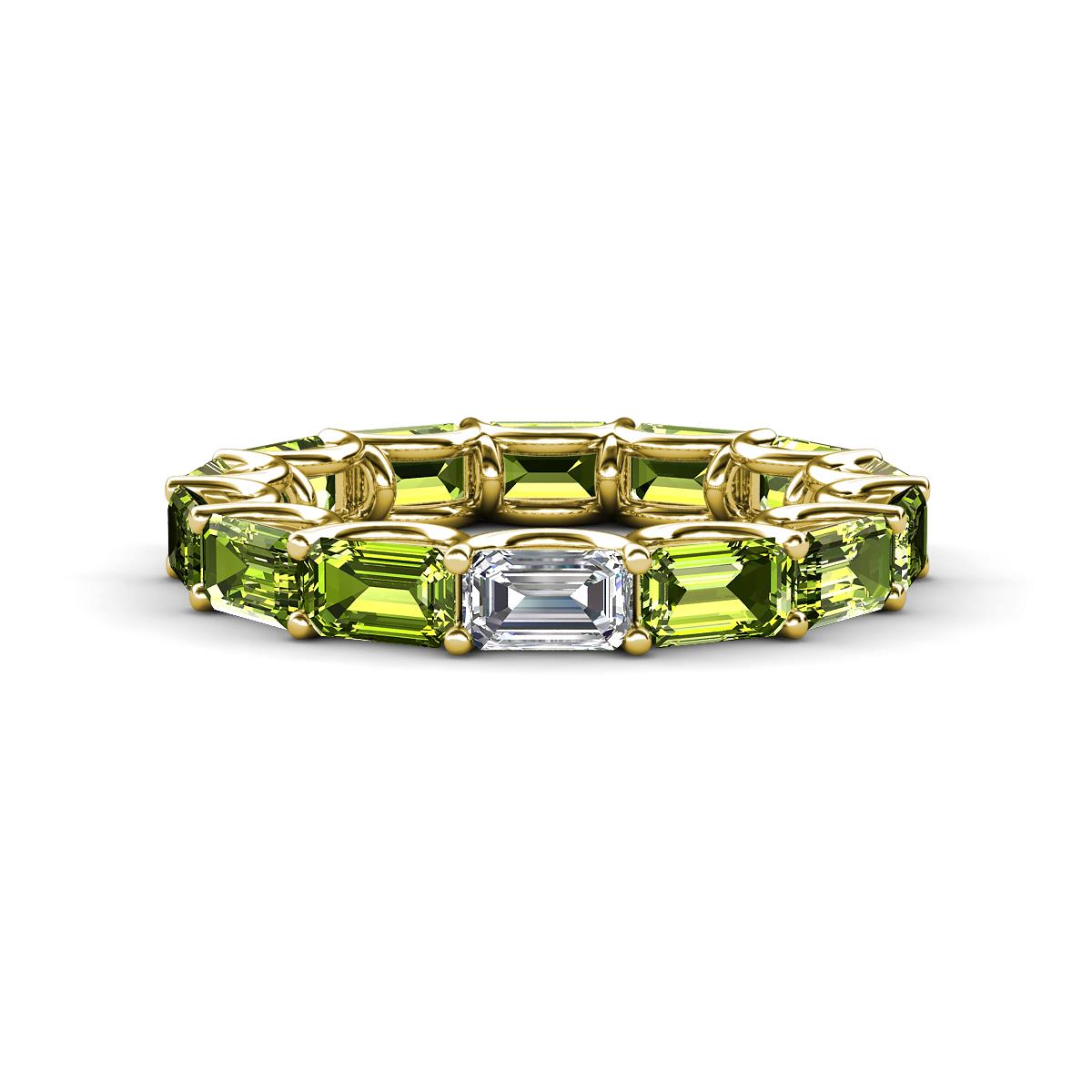 Beverly 5x3 mm Emerald Cut Forever One Moissanite and Peridot Eternity Band 
