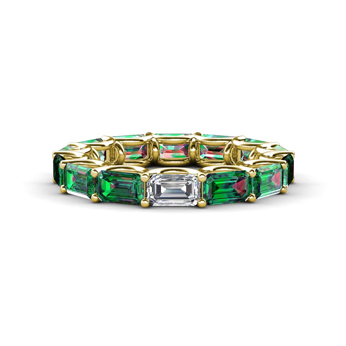 Beverly 5x3 mm Emerald Cut Forever One Moissanite and Lab Created Alexandrite Eternity Band 