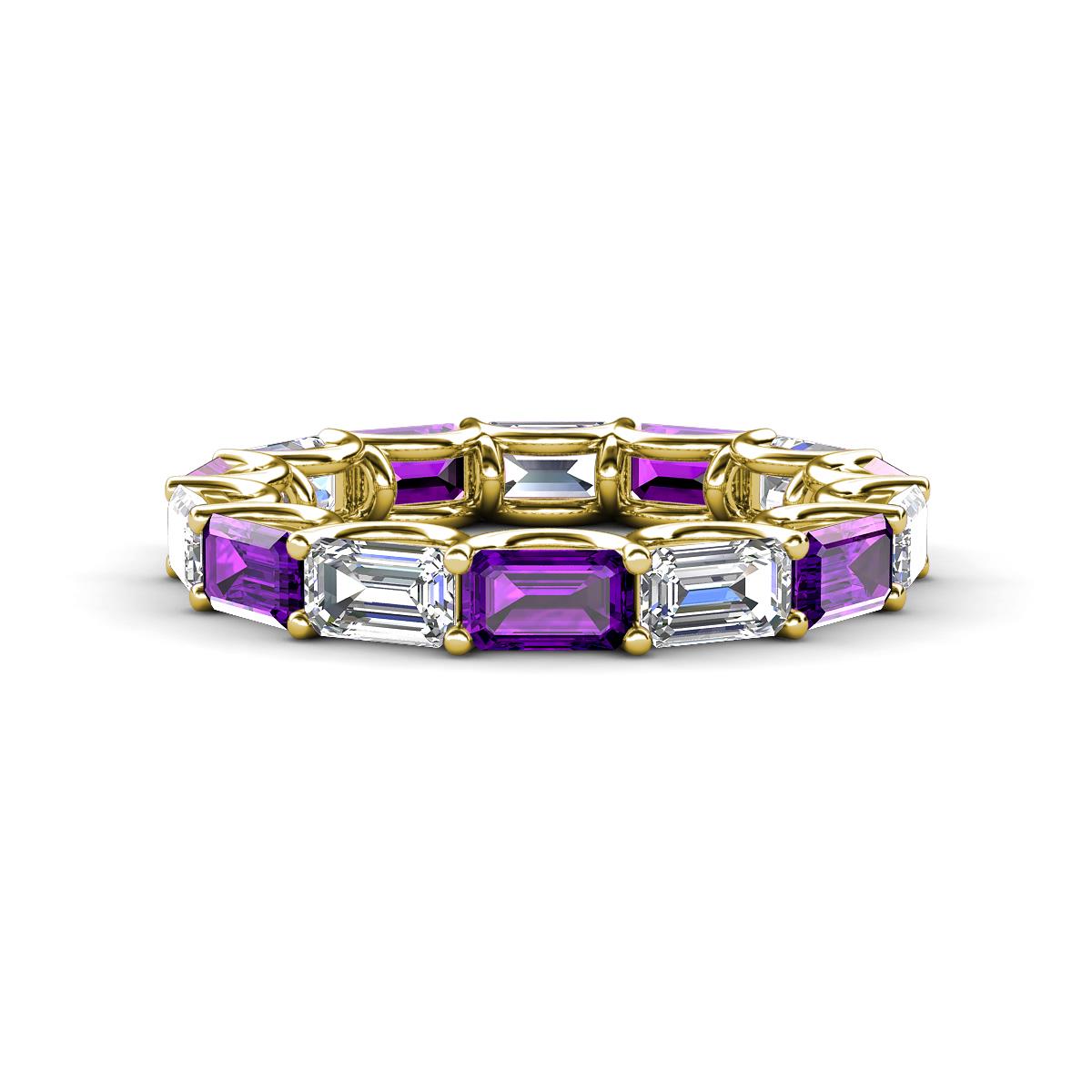 Beverly 5x3 mm Emerald Cut Forever Brilliant Moissanite and Amethyst Eternity Band 