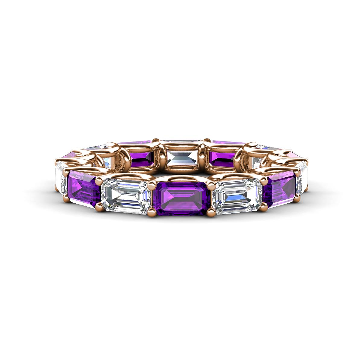 Beverly 5x3 mm Emerald Cut Forever One Moissanite and Amethyst Eternity Band 