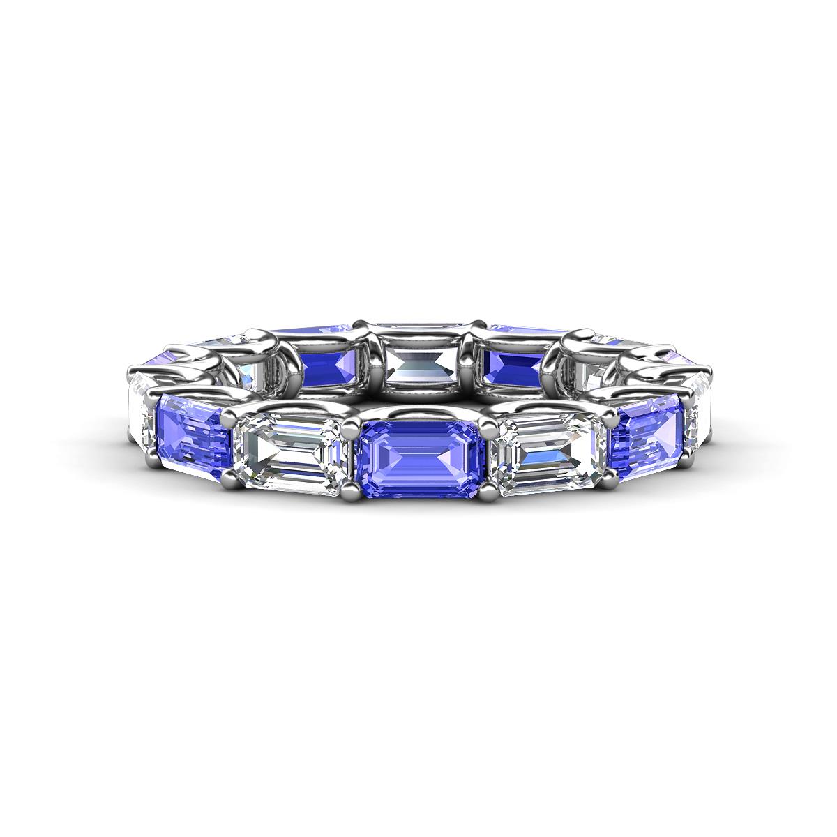 Beverly 5x3 mm Emerald Cut Forever One Moissanite and Tanzanite Eternity Band 