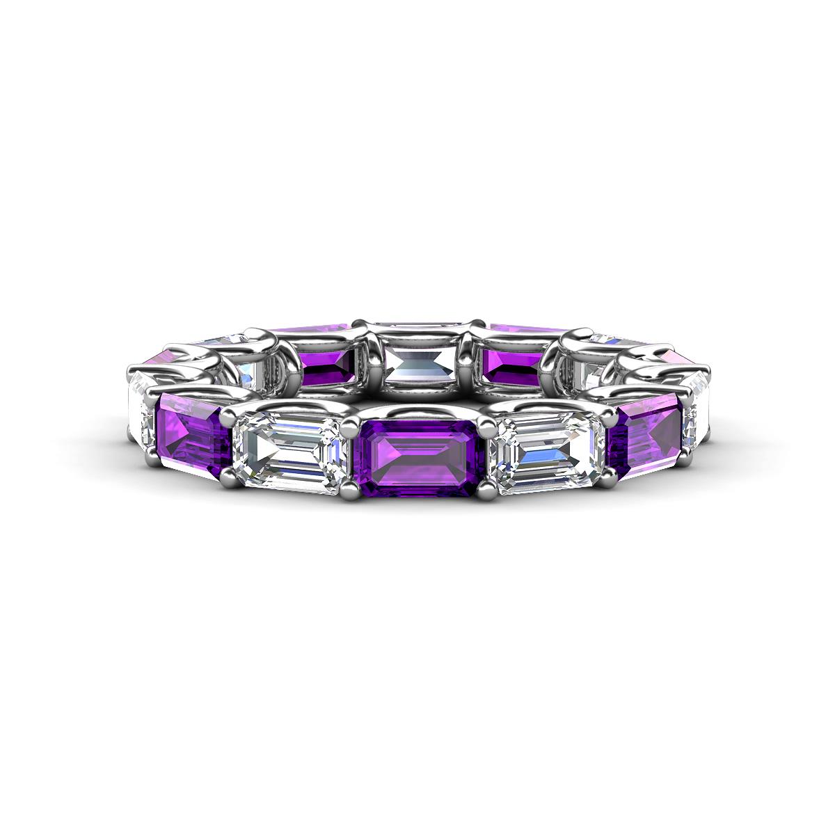 Beverly 5x3 mm Emerald Cut Forever One Moissanite and Amethyst Eternity Band 