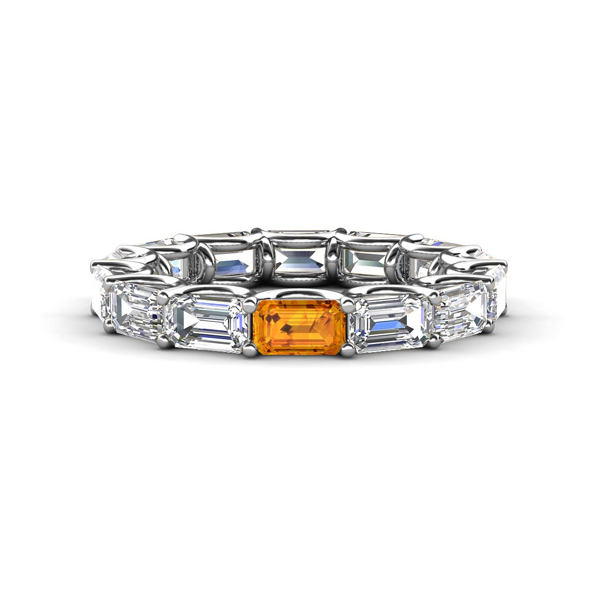 Beverly 5x3 mm Emerald Cut Forever Brilliant Moissanite and Citrine Eternity Band 