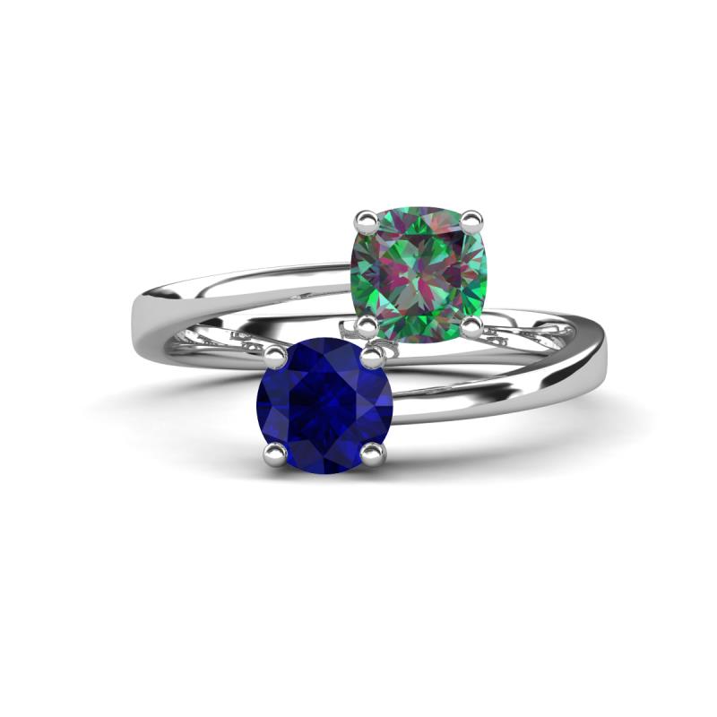 Jianna 6.00 mm Cushion Lab Created Alexandrite and Round Blue Sapphire 2 Stone Promise Ring 