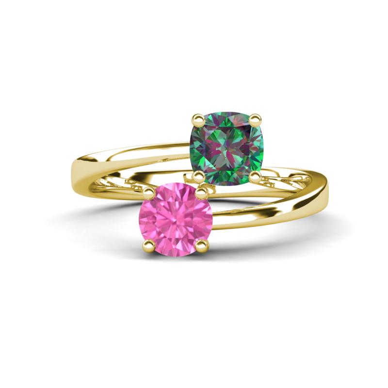 Jianna 6.00 mm Cushion Lab Created Alexandrite and Round Lab Created Pink Sapphire 2 Stone Promise Ring 