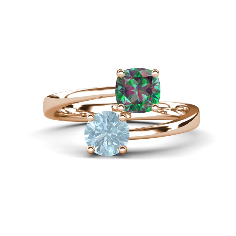 Jianna 6.00 mm Cushion Lab Created Alexandrite and Round Aquamarine 2 Stone Promise Ring 
