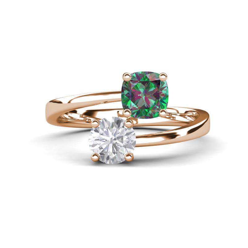 Jianna 6.00 mm Cushion Lab Created Alexandrite and Round White Sapphire 2 Stone Promise Ring 