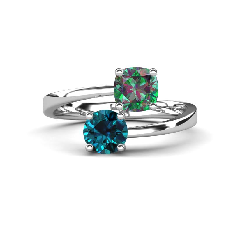 Jianna 6.00 mm Cushion Lab Created Alexandrite and Round Blue Diamond 2 Stone Promise Ring 