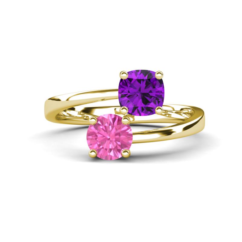 Jianna 6.00 mm Cushion Amethyst and Round Lab Created Pink Sapphire 2 Stone Promise Ring 