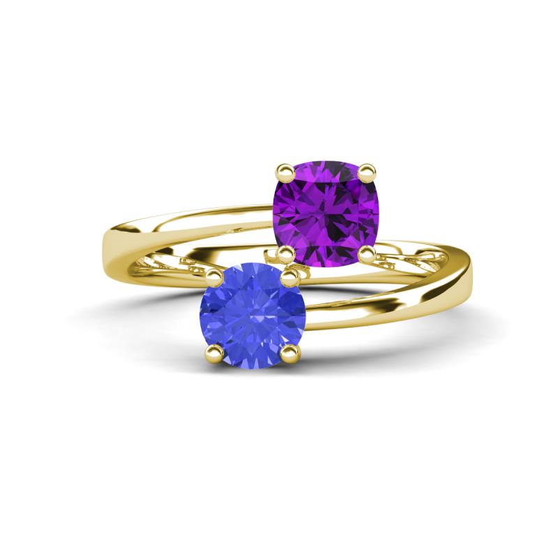 Jianna 6.00 mm Cushion Amethyst and Round Tanzanite 2 Stone Promise Ring 