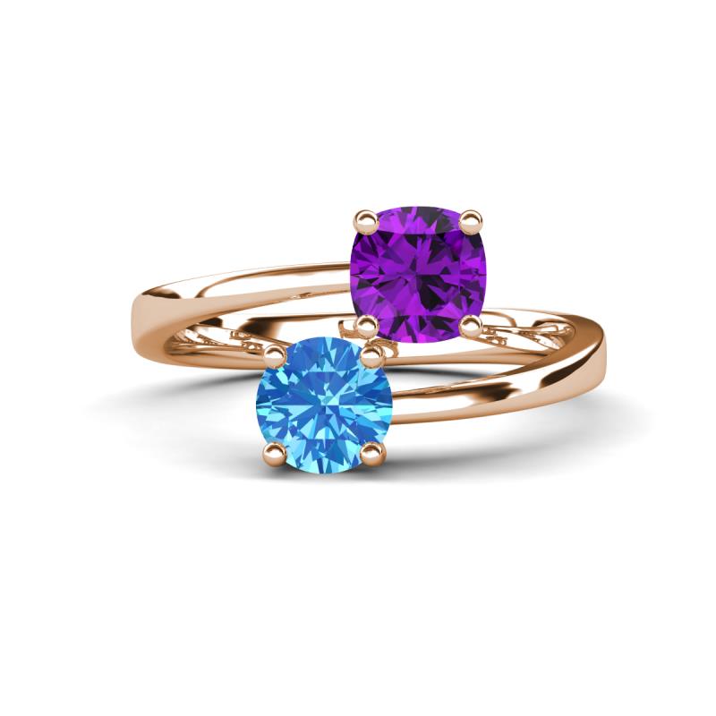 Jianna 6.00 mm Cushion Amethyst and Round Blue Topaz 2 Stone Promise Ring 